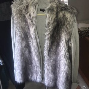 Express Faux fur sweater in gray